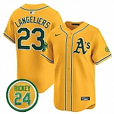 Men's Oakland Athletics #23 Shea Langeliers Yellow 2024 Limited With Rickey Henderson Patch Stitched Jersey Dzhi,baseball caps,new era cap wholesale,wholesale hats